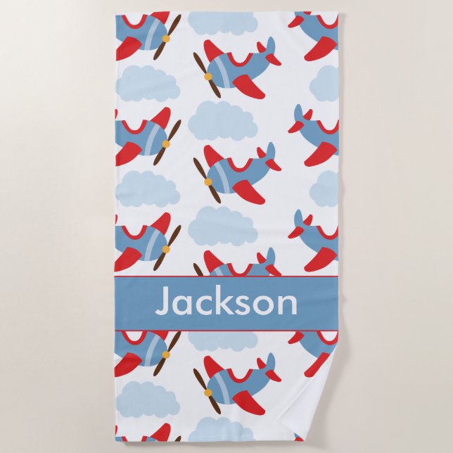 Toalla De Playa Aeroplanos personalizados del muchacho (Anverso)