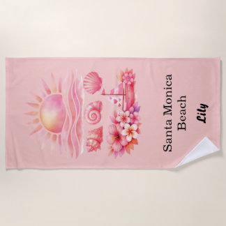 Toalla De Playa Aesthetic Pink Beach Sunset Watercolor
