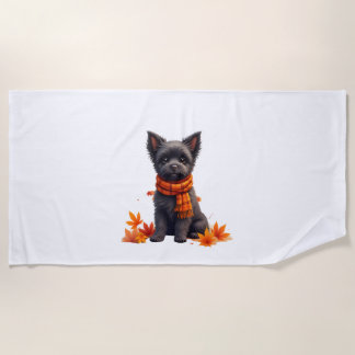 Toalla De Playa Affenpinscher With Heart Made Of Autumn Leaves