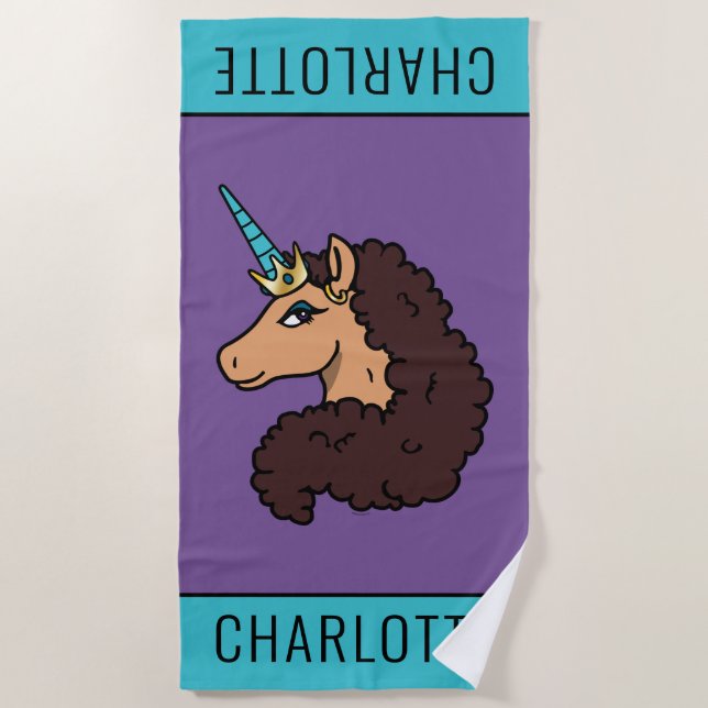 Toalla De Playa Afro Unicornio | Divino (Anverso)