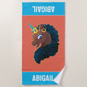 Toalla De Playa Afro Unicornio   Magico
