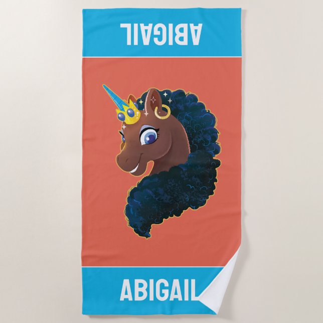 Toalla De Playa Afro Unicornio | Magico (Anverso)