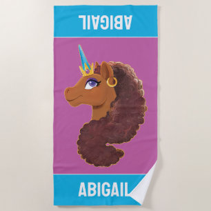 Toalla De Playa Afro Unicornio   Único