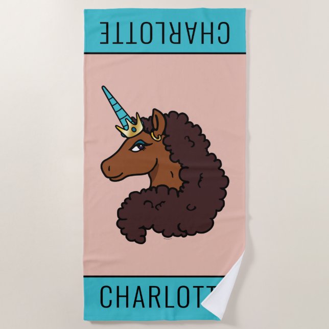 Toalla De Playa Afro Unicornio | Único (Anverso)