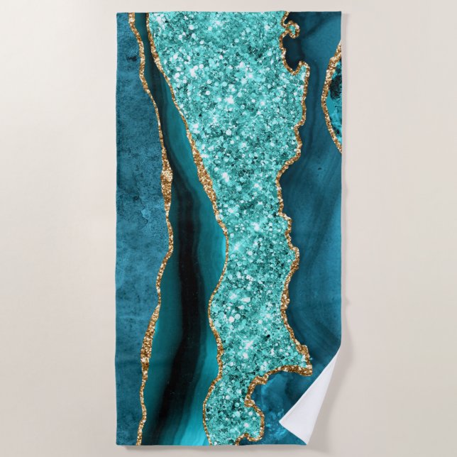 Toalla De Playa Agate Verde azulado Blue Gold Aqua Turquoise Beach (Anverso)