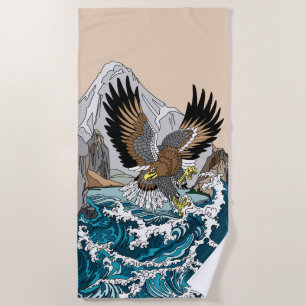 Toalla De Playa Águila volando bajo sobre el mar de tormenta