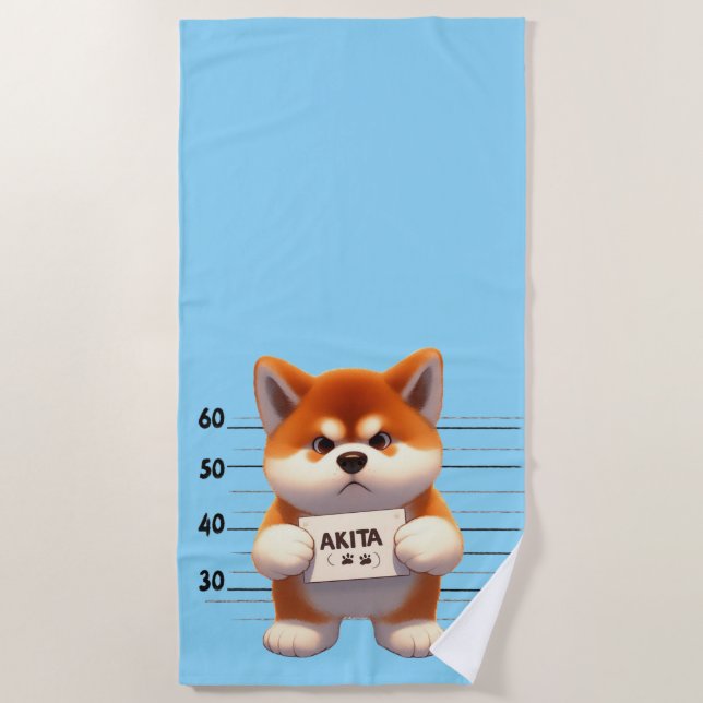 Toalla De Playa Akita travieso (Anverso)