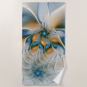 Toalla De Playa Alarmante, Abstracta Fantasía Fractal Art Con Azul