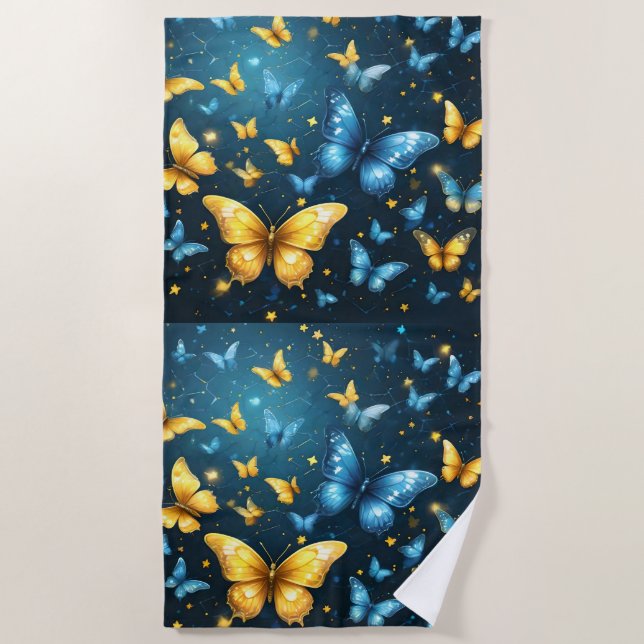 Toalla De Playa Alas de alegría: mariposas voladoras azules y amar (Anverso)