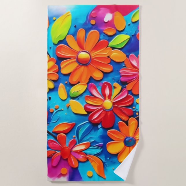 Toalla De Playa Alegre Pintura Floral (Anverso)