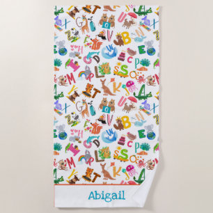 Toalla De Playa Alfabeto animal acuarela Niños adorables
