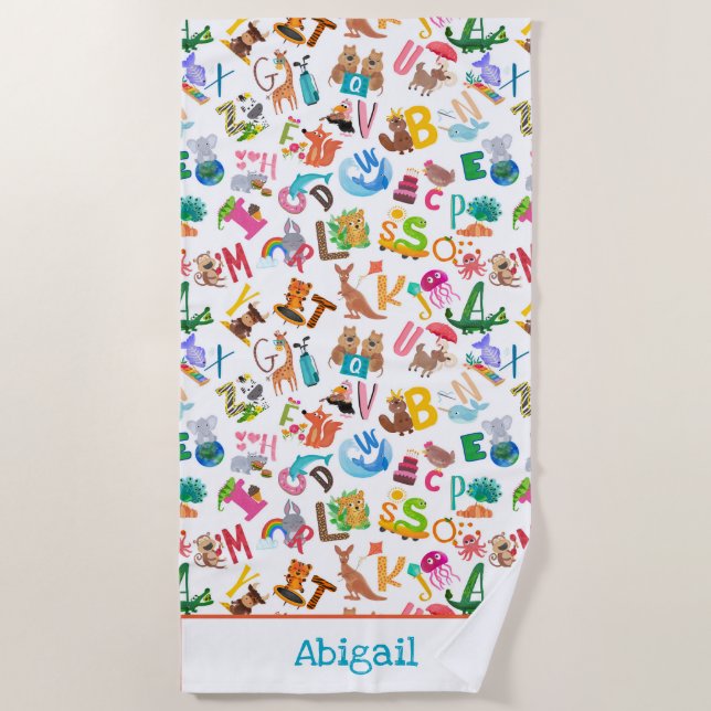 Toalla De Playa Alfabeto animal acuarela Niños adorables (Anverso)