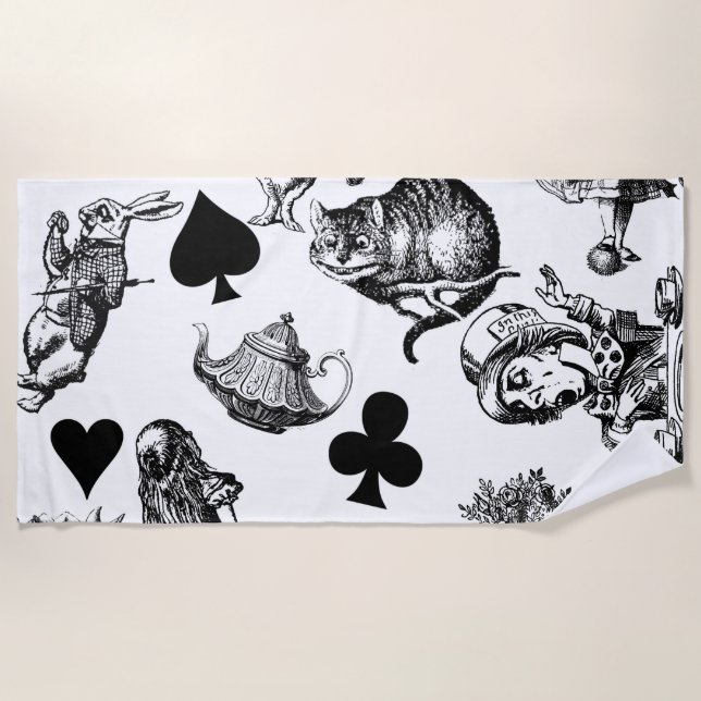 Toalla De Playa Alice White Rabbit Wonderland Cheshire Cat (Anverso)