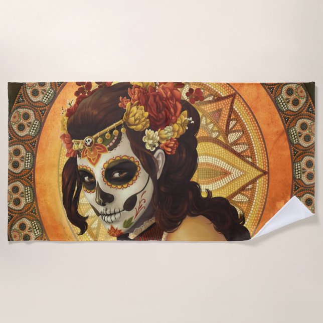 Toalla De Playa Almohada de Dia De Los Muertos (Anverso)