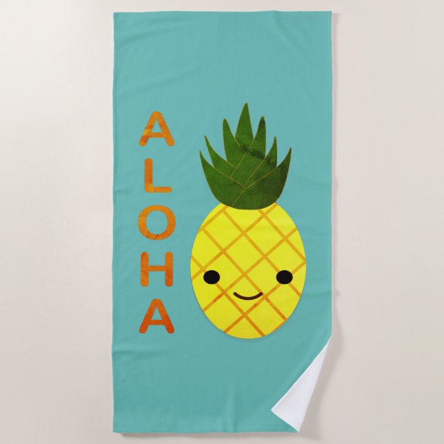 Toalla De Playa Aloha Cute Kawaii Piña (Anverso)