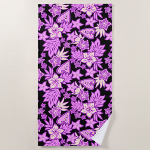 Toalla De Playa Aloha Heart Hawaiian Hibiscus Tropical- Violet