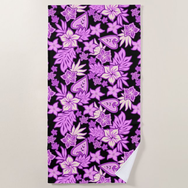 Toalla De Playa Aloha Heart Hawaiian Hibiscus Tropical- Violet (Anverso)