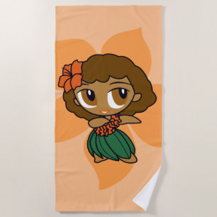 Toalla De Playa Aloha Honeys Naranja Hula Chica Hawaiian Hibiscus