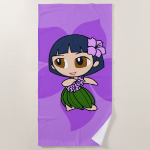 Toalla De Playa Aloha Honeys Purple Hula Chica Hawaiian Hibiscus