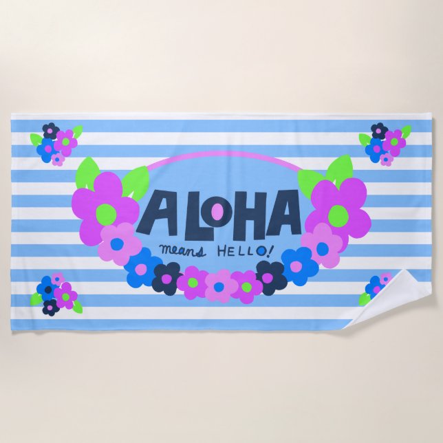 Toalla De Playa Aloha significa Hola Floral hawaiana - Azul (Anverso)