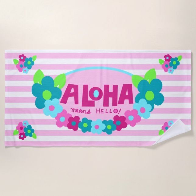 Toalla De Playa Aloha significa Hola Floral hawaiana - Rosa (Anverso)
