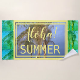 Toalla de playa Aloha Summer Green Palm Tree