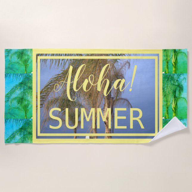 Toalla de playa Aloha Summer Green Palm Tree (Anverso)