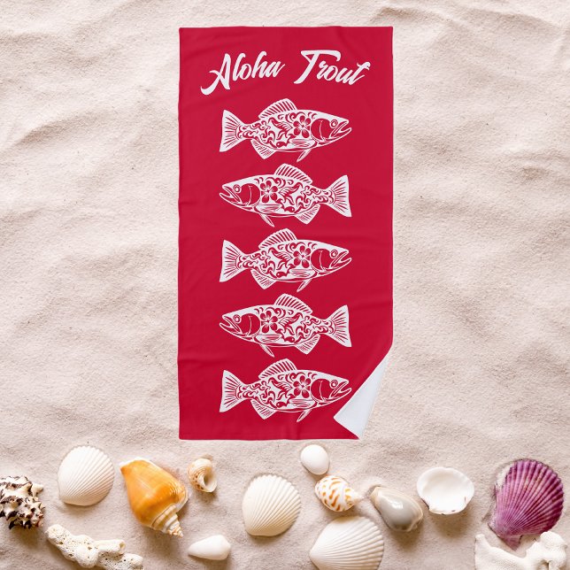 Toalla De Playa Aloha Trout-Blue Hawai Cherry Red (Aloha Trout Fisherman Trend Hawaiian Fish Beach Summer Beach Towel Cherry Red)