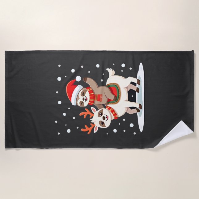 Toalla De Playa Alpaca Sloth Christmas (4) (Anverso)