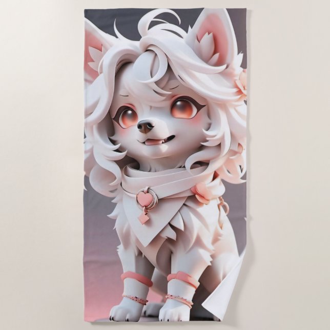 Toalla De Playa Aluminio Rosa Y Blanco Fluffy (Anverso)