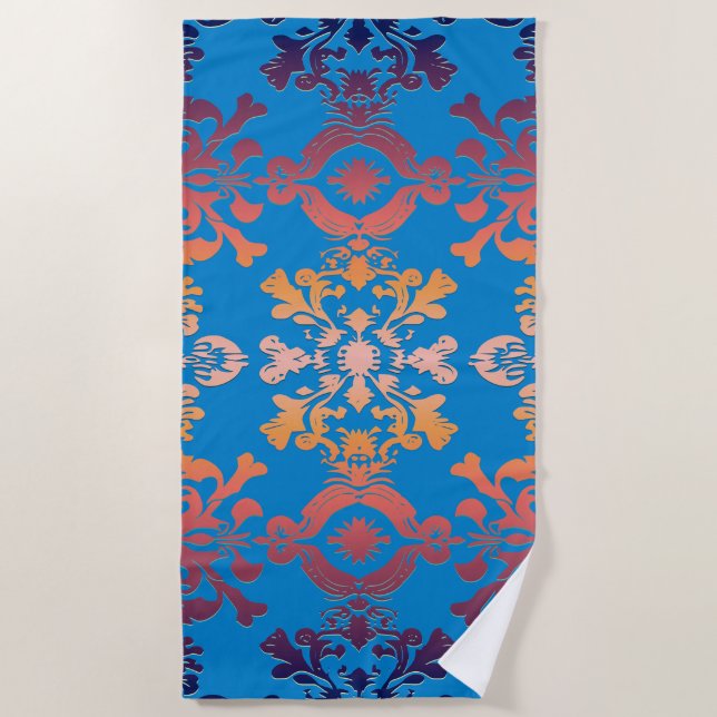 Toalla De Playa Amanecer sobre Blue Sky Royal Damask (Anverso)