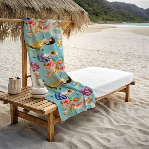 Toalla De Playa Amante Sirena Hermosa Floral