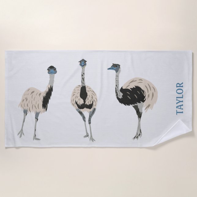 Toalla De Playa Amantes de las aves de Emus Personalizados (Anverso)