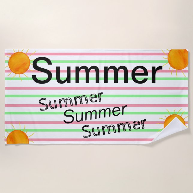 Toalla De Playa Amantes de verano rayas blancas verdes rosas (Anverso)