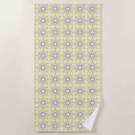 Toalla De Playa Amarillo, azul y gris con estampado geométrico
