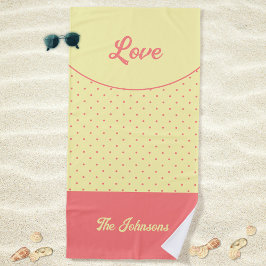 Toalla De Playa Amarillo Mid Siglo Retro Rosa Doce Amor Verano