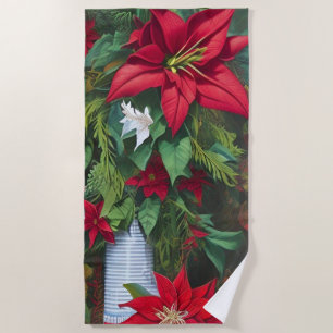 Toalla De Playa Amaryllis y Poinsettia Floral AI Art