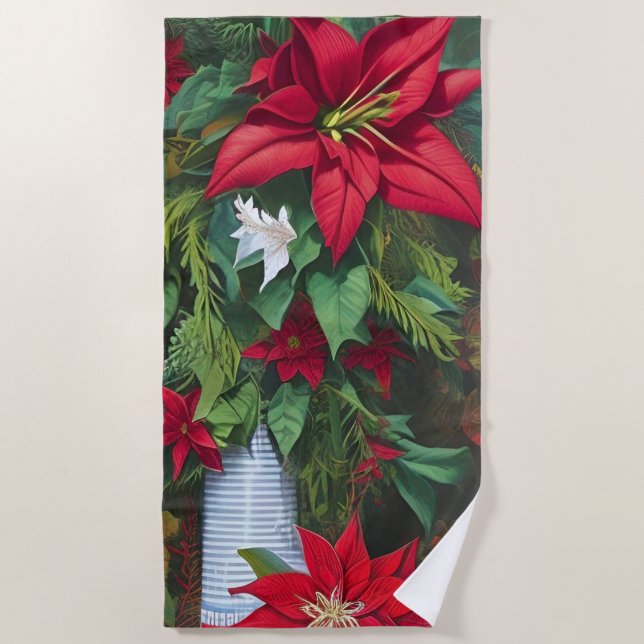 Toalla De Playa Amaryllis y Poinsettia Floral AI Art (Anverso)