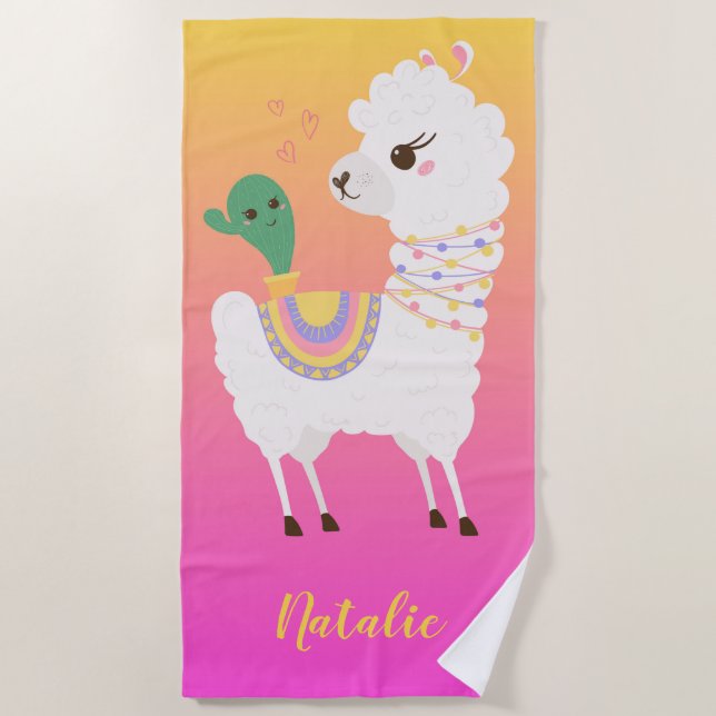 Toalla De Playa Amigos de Llama y Cactus (Anverso)