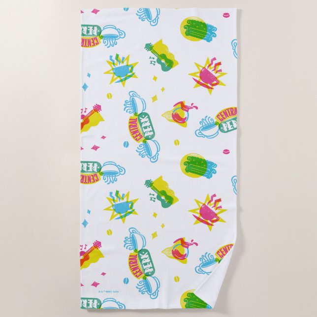 Toalla De Playa AMIGOS™ | Patrón de Neón de Perk Central (Anverso)