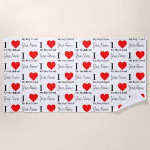 Toalla De Playa Amo a mi novio y al corazón rojo personalizado