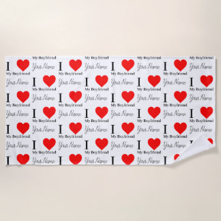 Toalla De Playa Amo a mi novio y al corazón rojo personalizado