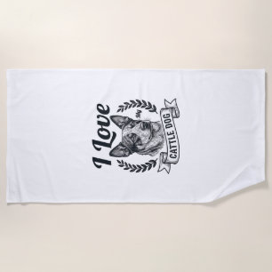 Toalla De Playa Amo a mi perro de ganado Diseño de grabado vintage