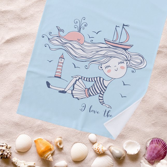 Toalla De Playa Amo el mar Personalizado Náutico caprichoso (Subido por el creador)