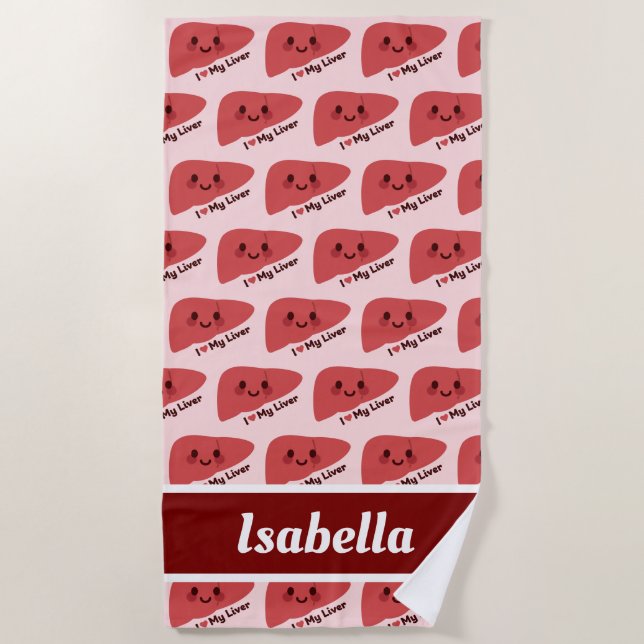 Toalla De Playa Amo Mi Hígado - Cute Hígado Sonriente (Anverso)