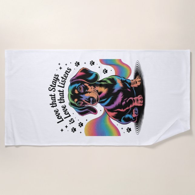 Toalla De Playa Amor de Dachshund que permanece es amor que escuch (Anverso)