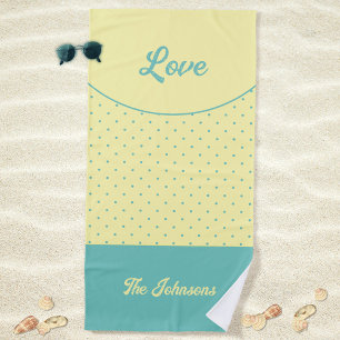 Toalla De Playa Amor de los puntos retro turquesa amarillos de med