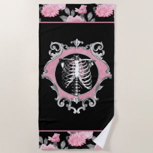 Toalla De Playa Amor gótico Floral cardíaca rosa y negra de esqu