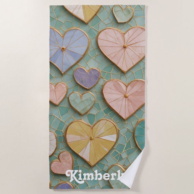 Toalla De Playa Amor Mosaico: Corazones Pastel (Anverso)