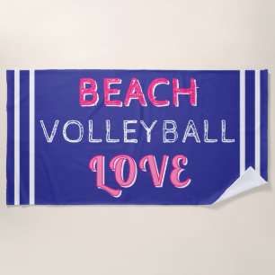 Toalla De Playa Amor por el voleibol de playa azul profundo rosa